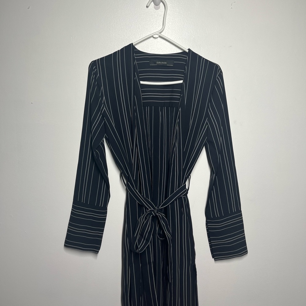Beautiful navy blue coverup with fabric belt